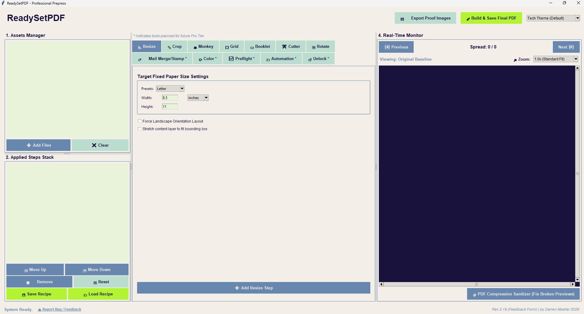 ReadySetPDF prepress automation interface showing hot folder and VDP tools