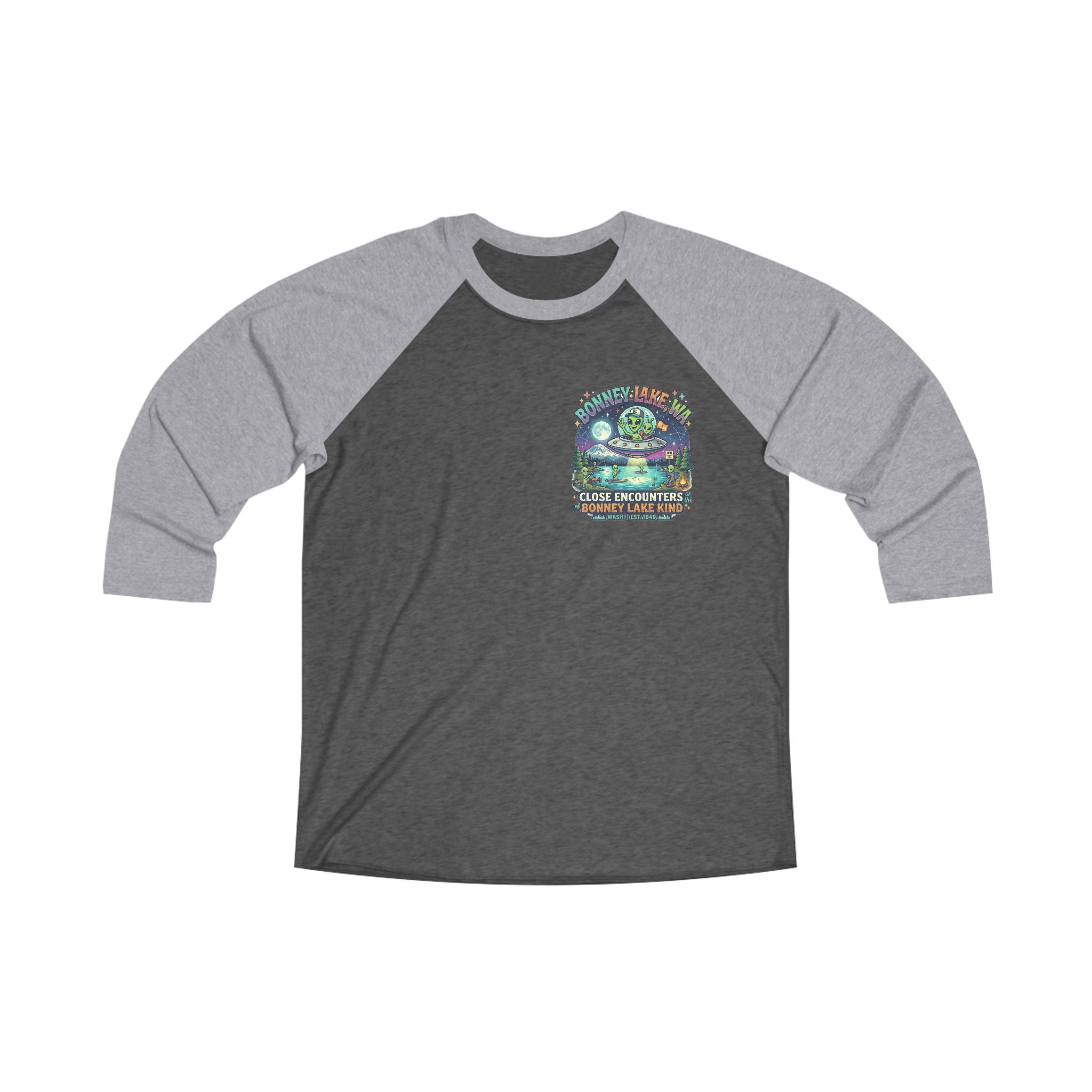 Bonney Lake WA Raglan Tee — “Close Encounters” UFO Graphic 3/4 Sleeve