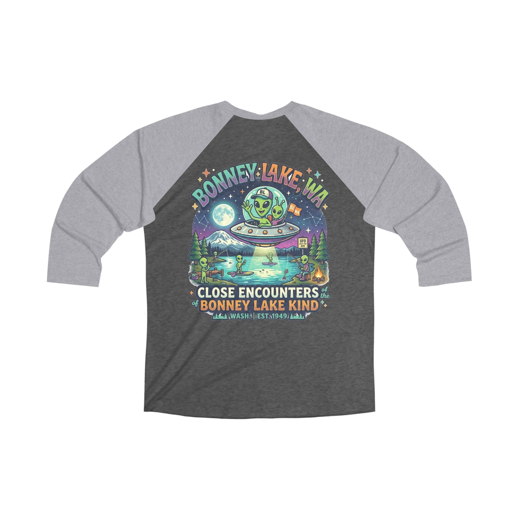 Copy of Bonney Lake WA Raglan Tee — “Close Encounters” UFO Graphic 3/4 Sleeve