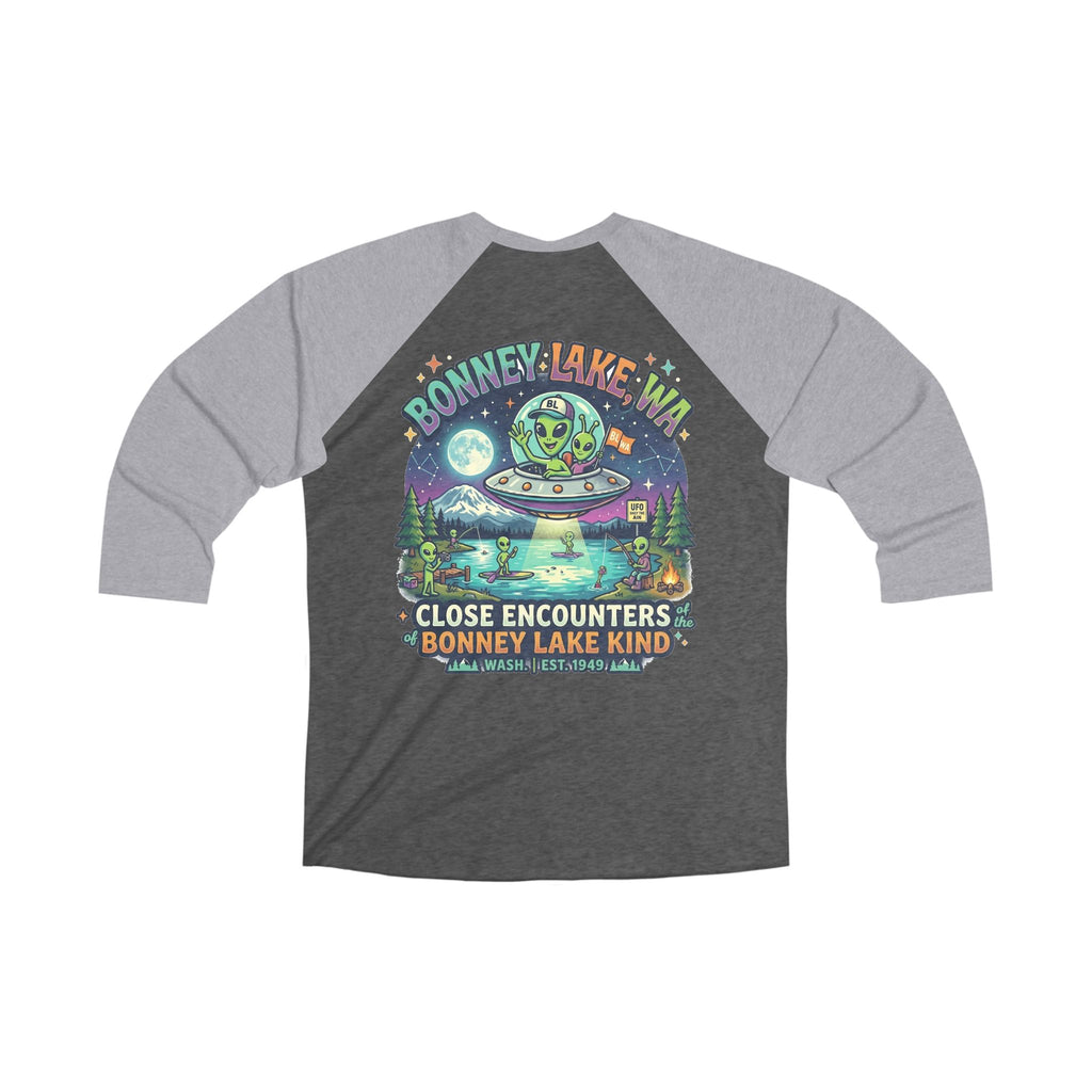 Bonney Lake WA Raglan Tee — “Close Encounters” UFO Graphic 3/4 Sleeve